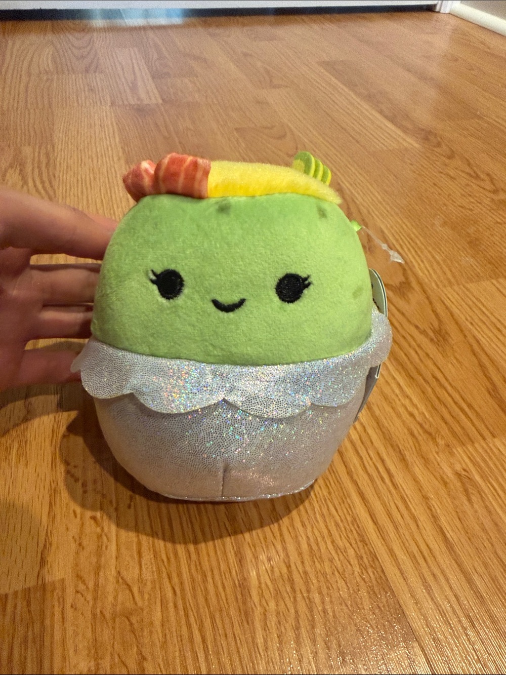 Squishmallows Green Silver Sushi Plush with Orange and Yellow Topping